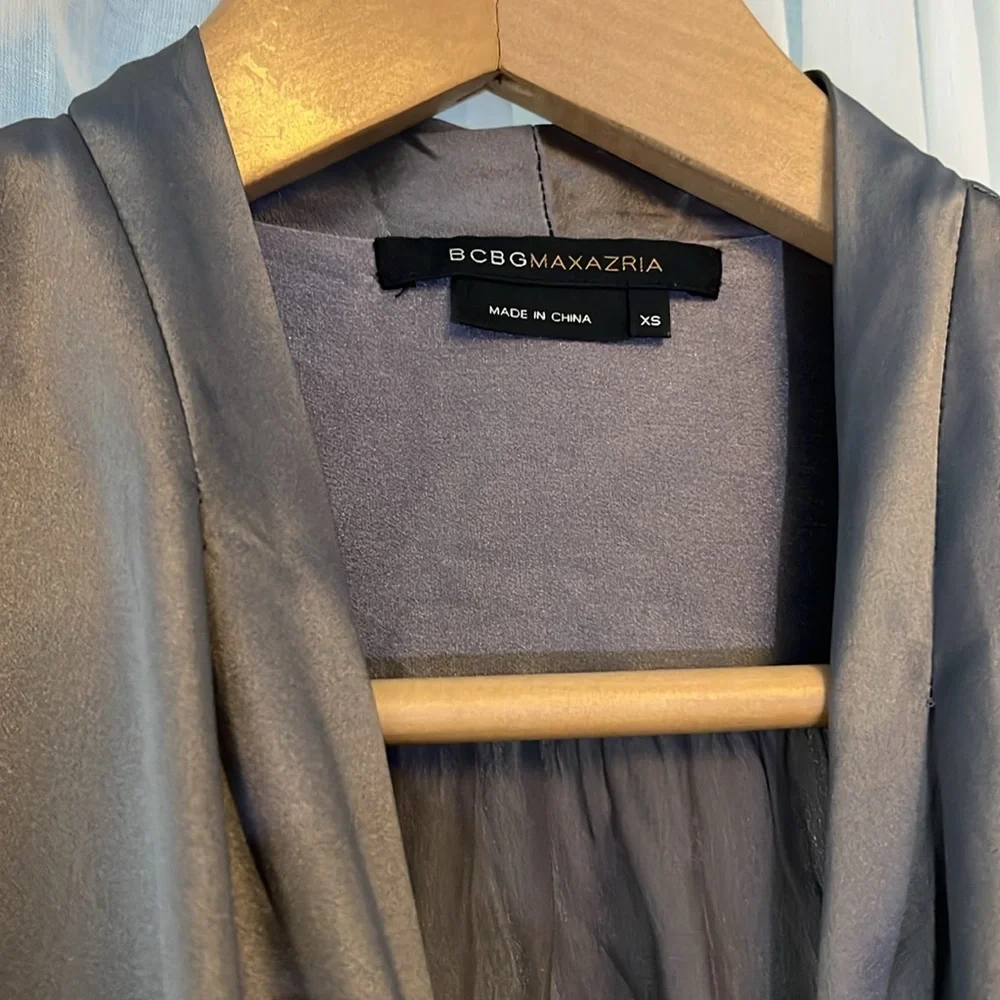BCBGMaxAzria Elegant Silk Blouse in Pewter Gray - Picture 2 of 11